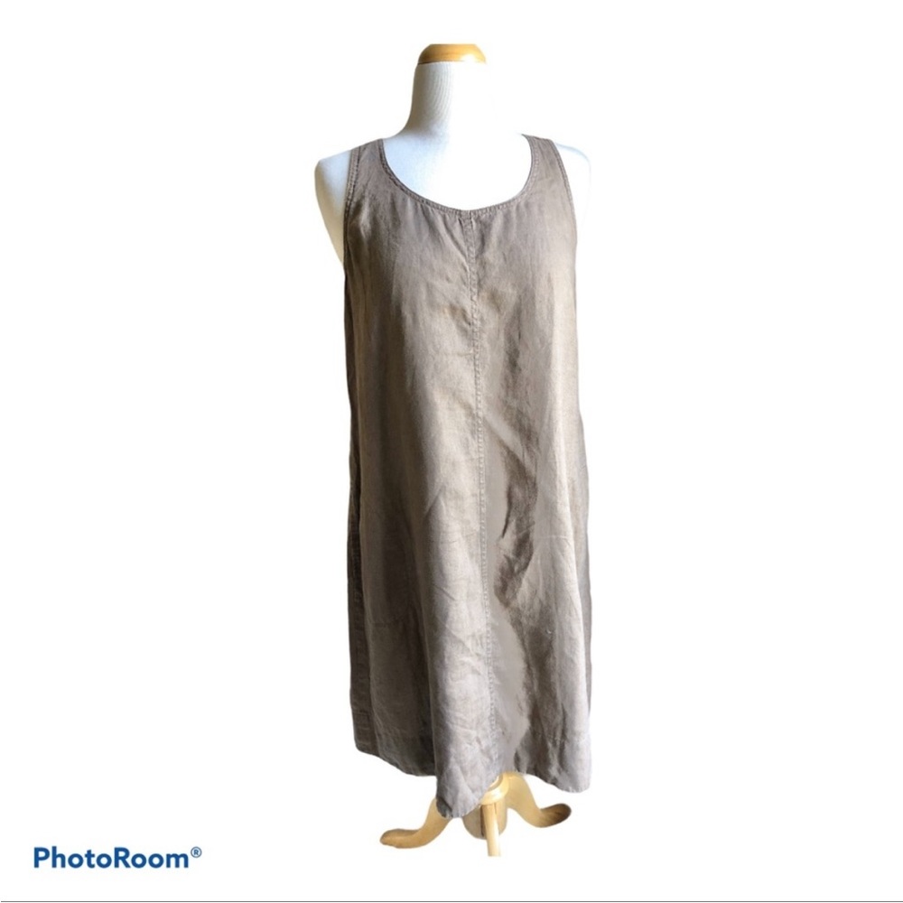 J Jill light brown tan floral linen dress